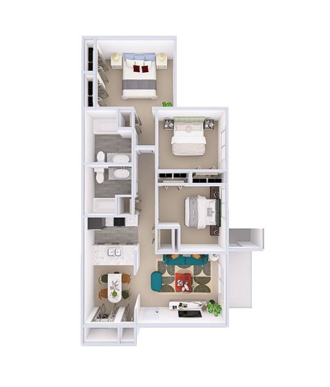 Floor plan for 3 beds, 2 baths, 1102 sqft